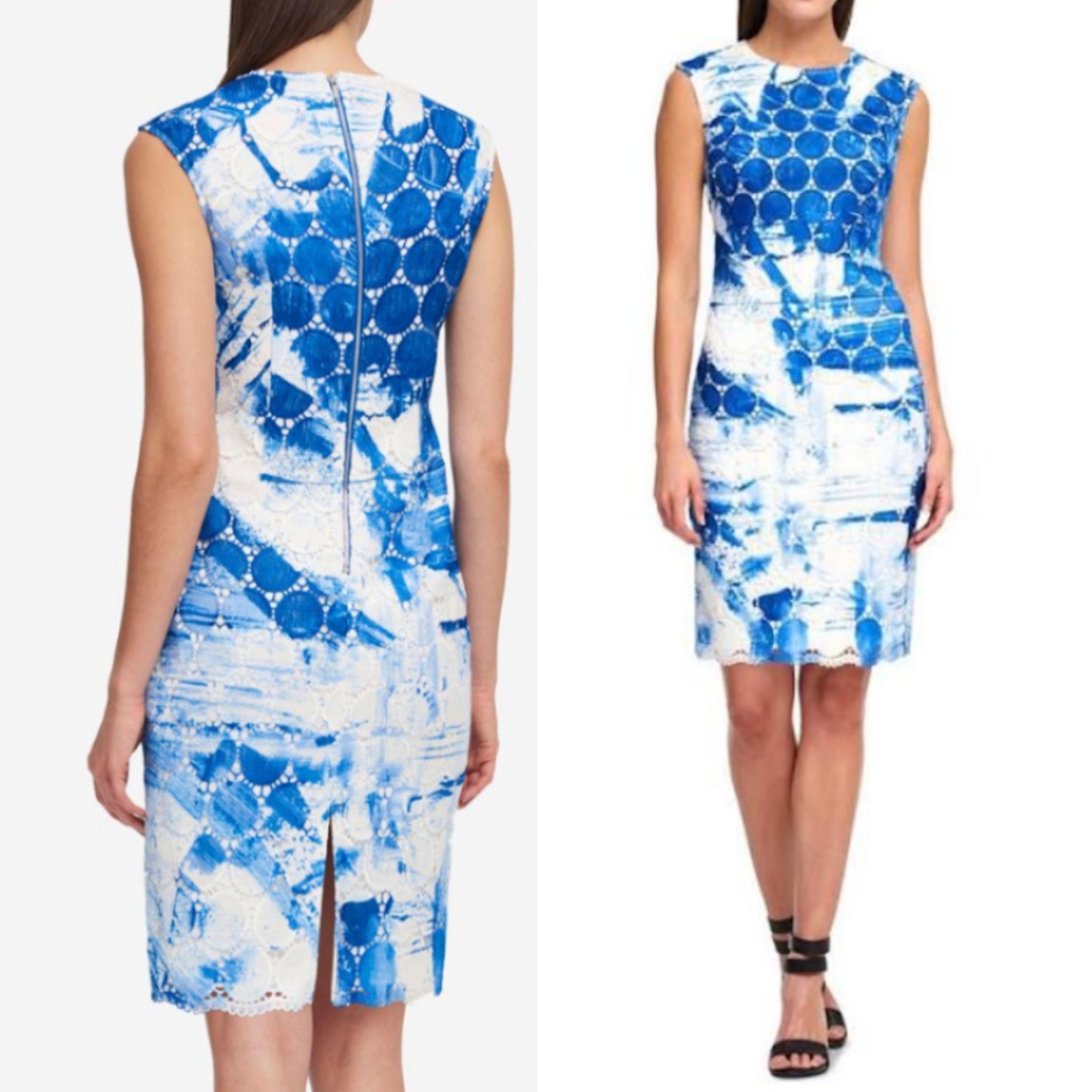 Dkny Eyelet Lace Circle Tiedye Shift Dress Nwt 4&6